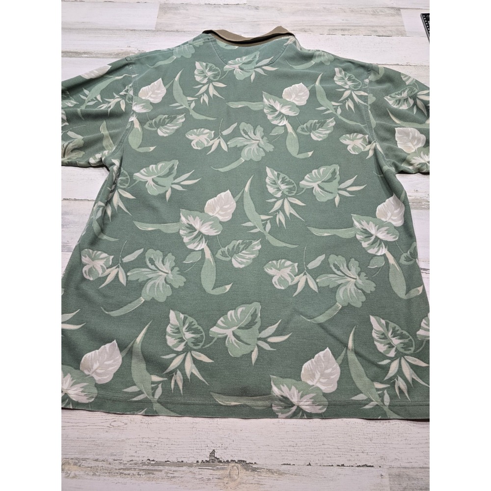 Vintage Bugle Boy Original Mens XL Green Tropical Floral Polo Shirt Short Sleeve - Picture 7 of 7